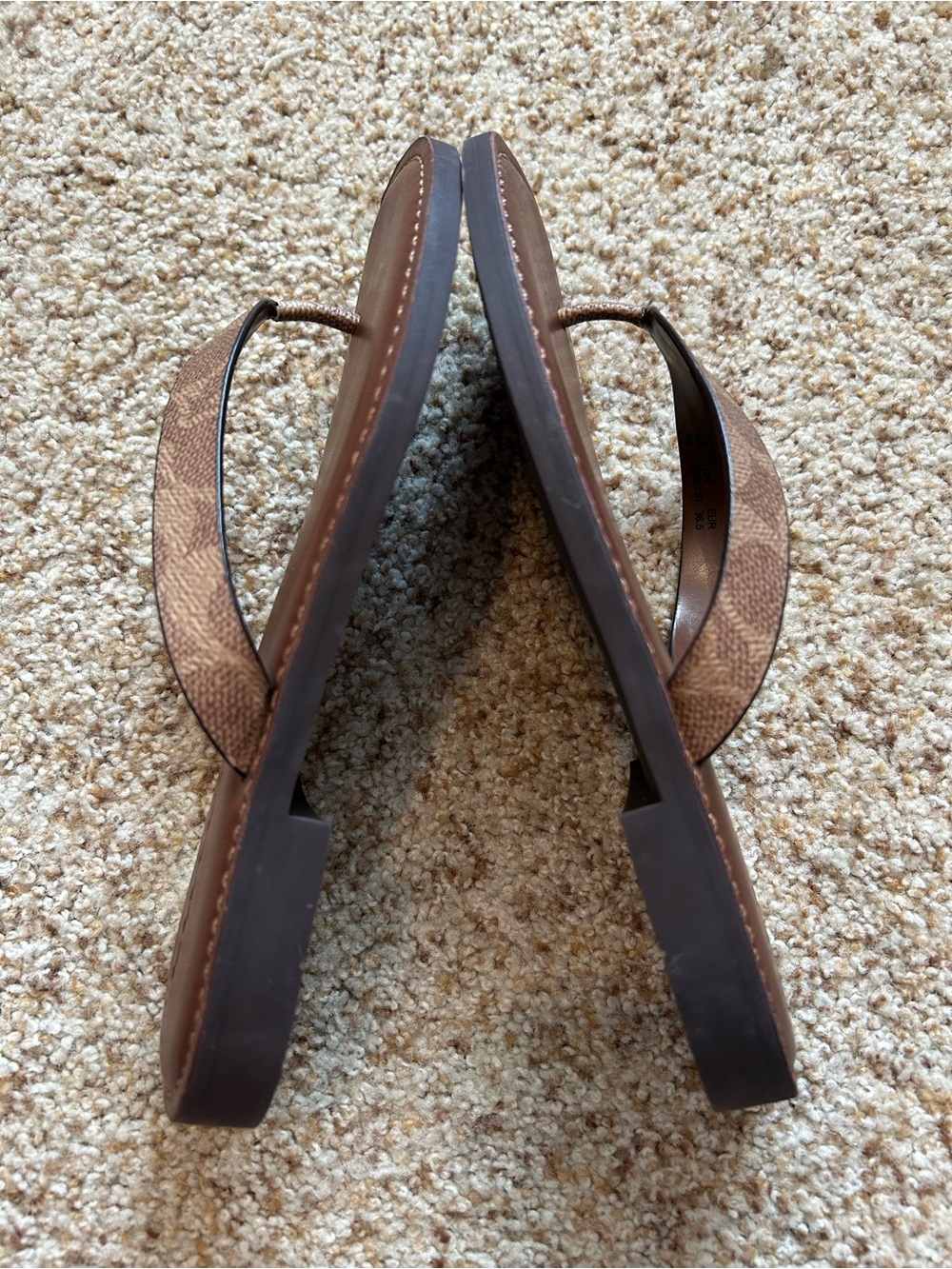 Coach Brown Leather Logo-Trim Flip Flop Sandals - Picture 6 of 8